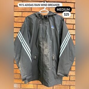 90s Adidas Rain Jacket Windbreaker Light Coat Size Medium